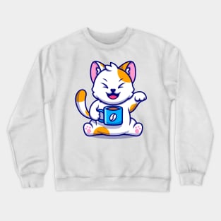 Cat and Coffee Kawaii Pink - Cute Crewneck Sweatshirt